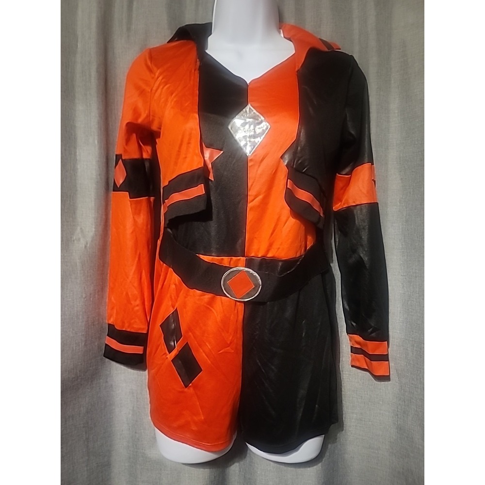 Harley Quinn Kids Size L Costume Red Black Jester Diamond Halloween Outfit